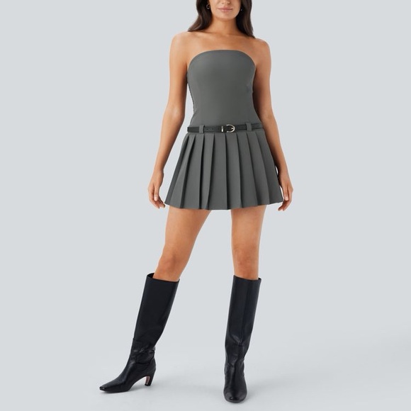 HALARA Dresses & Skirts - HALARA Pleated Sleeveless Gray Mini Belt Work Business Casual Weekend Dress
